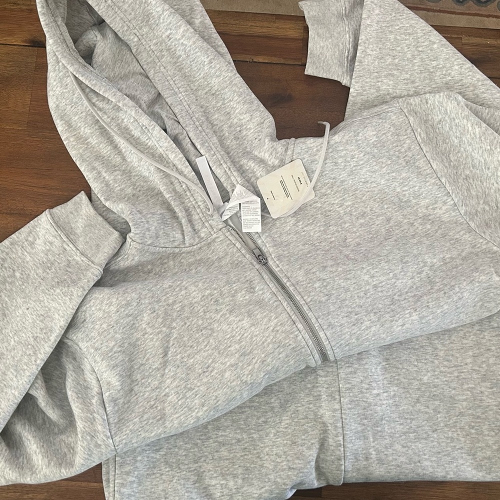 Fabletics super soft grey hooded onesie zipper romper — Large L NWT